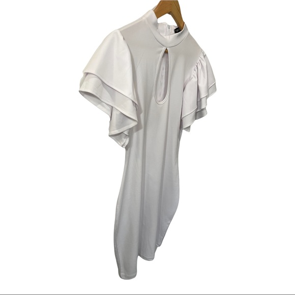 MOKORU WHITE RUFFLED DOUBLE TIERED SHORT SLEEVE BODY CON DRESS SIZE MEDIUM - Picture 15 of 16